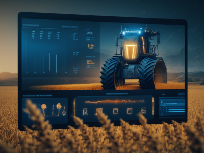 a screen showing data of tractor ploughing a summer field